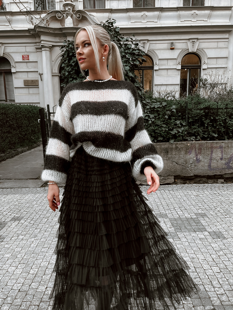 SVETR MOHER S HEDVÁBÍM HEBKOST V ČERNO/BÍLÉ - Obrázek 3