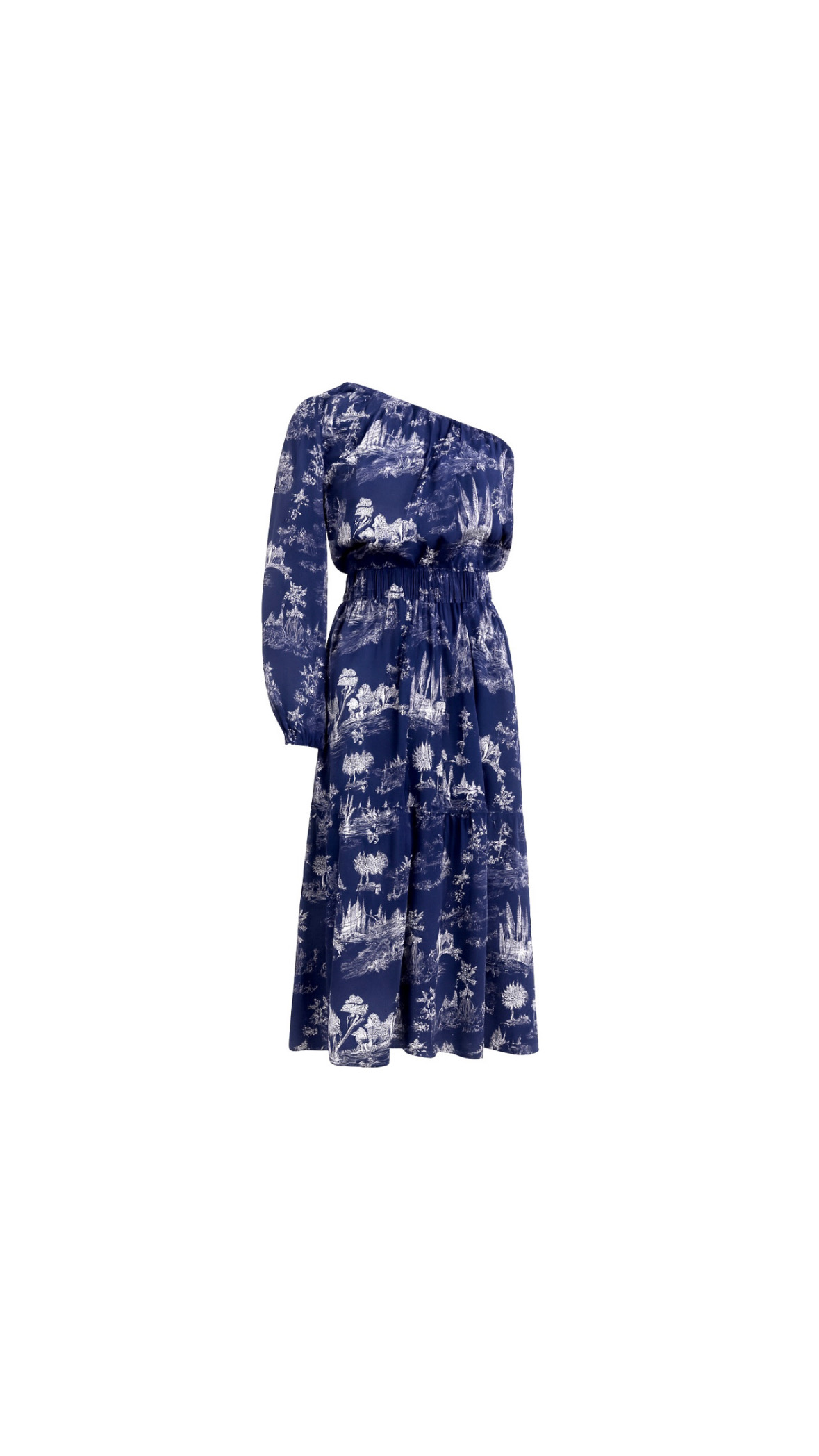 ŠATY NA JEDNO RAMENO TOILE DE JOUY DARK BLUE LIMITKA - Obrázek 4