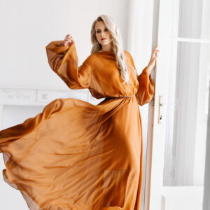 ETERNAL GRACE AMBER WHISPER SILK DRESS