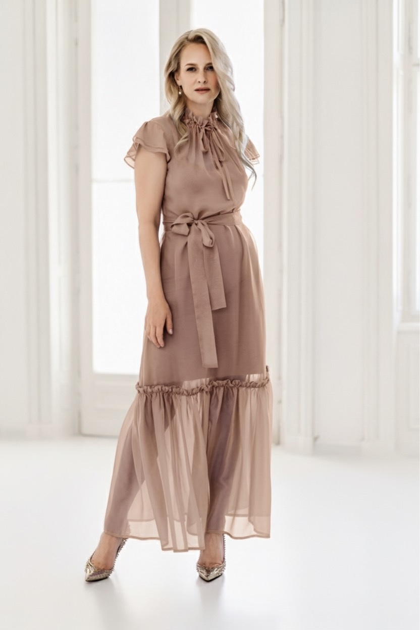 HEDVÁBNÉ ŠATY FLORANCE MOONDLIGHT SAND - Obrázek 3