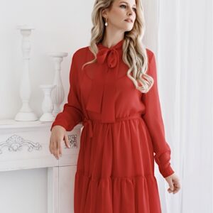 HEDVÁBNÉ ŠATY MABEL S MAŠLÍ V ČERVENÉ