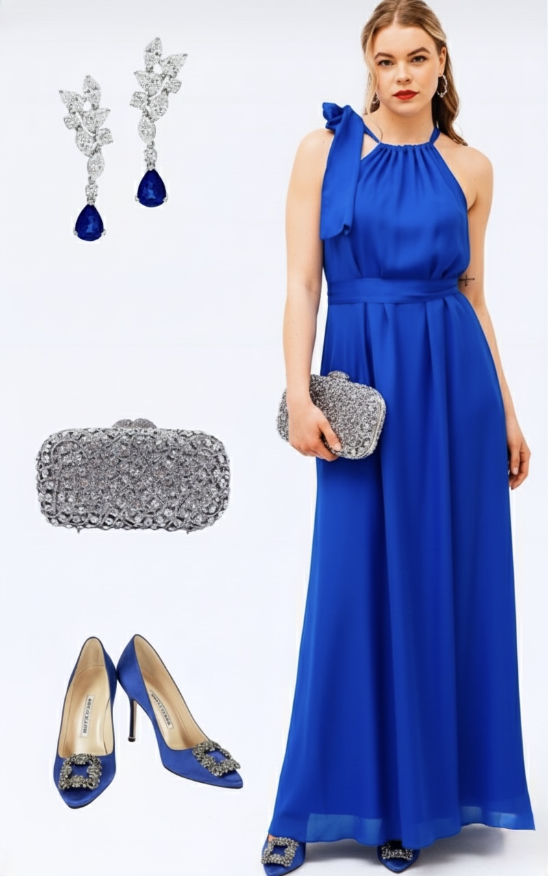 HEDVÁBNÉ ŠATY NYMPHA S MAŠLÍ KRÁLOVSKY MODRÉ - Obrázek 3