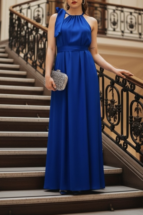 HEDVÁBNÉ ŠATY NYMPHA S MAŠLÍ KRÁLOVSKY MODRÉ - Obrázek 2