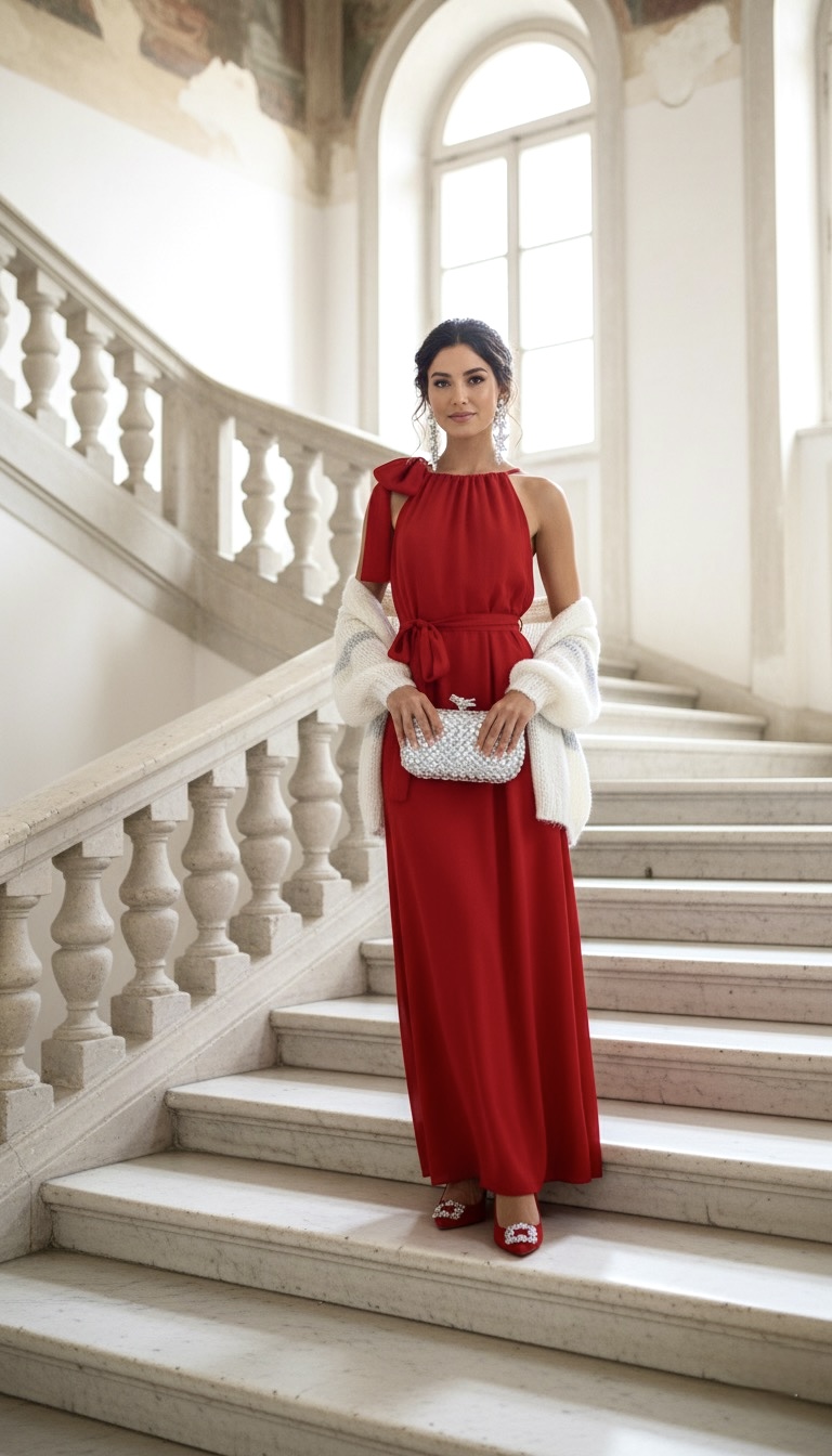 HEDVÁBNÉ ŠATY NYMPHA S MAŠLÍ ČERVENÉ - Obrázek 5