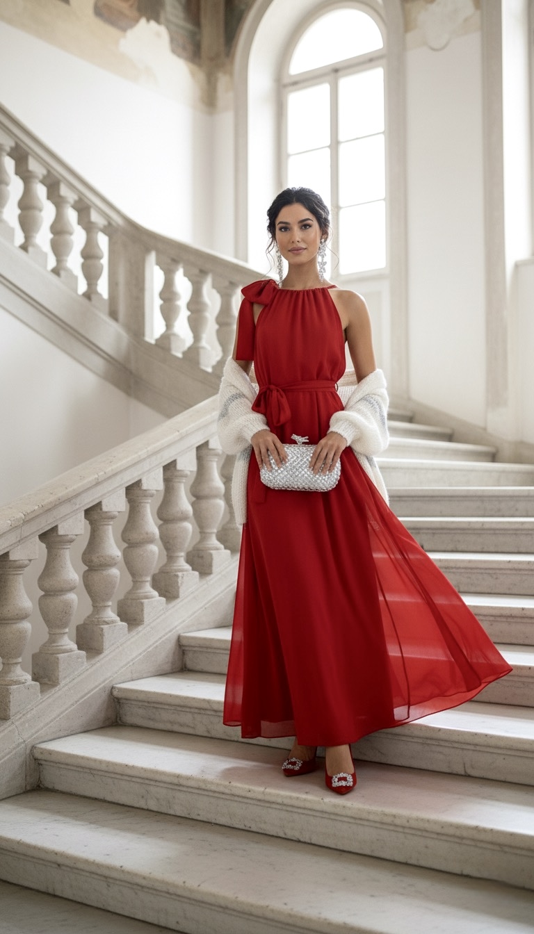 HEDVÁBNÉ ŠATY NYMPHA S MAŠLÍ ČERVENÉ - Obrázek 3