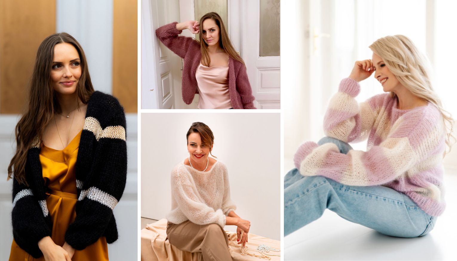 Ukázky mohérového svetru v různých střizích z kolekce Lucie Marim.