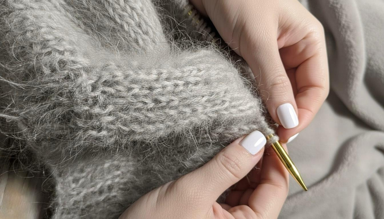 Ukázky mohérového svetru v různých střizích z kolekce Lucie Marim.