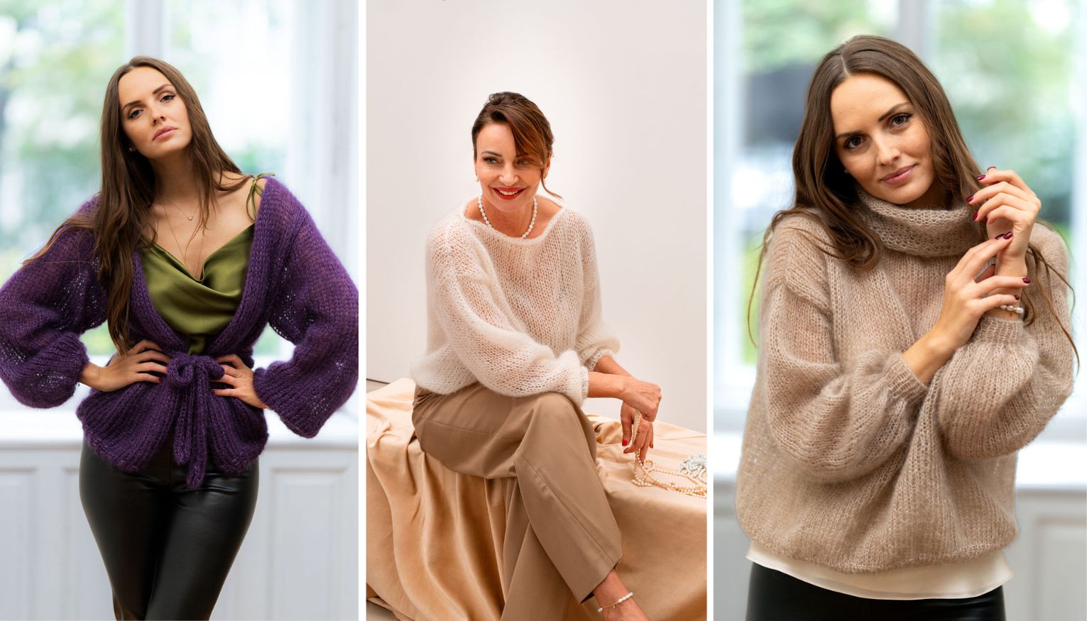 Ukázky mohérového svetru v různých střizích z kolekce Lucie Marim.